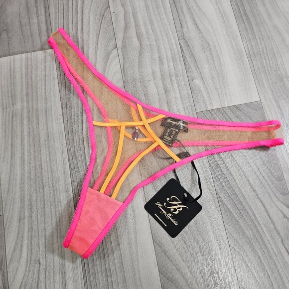 Honey Birdette Saskia Thong in Neon Pink and Mango Size XL - Picture 1 of 5